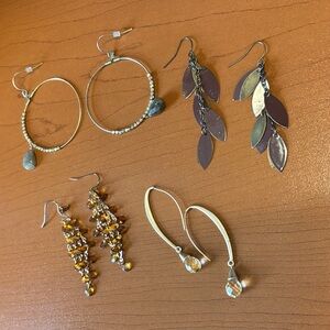 Gold Colored Dangle Earrings, 4 pairs